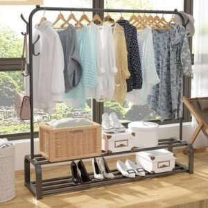 Clothing Rack With Lower Storage Shelf