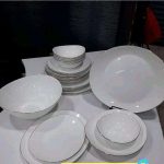 27pcs oval bestway opal dinner set with golden rim 6 dinner plate, 6 side plates, 6 bowls, 6 soup plates, 1 soup/salad bowl, 2 platter