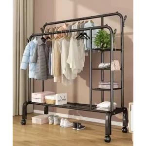 Double Pole Cloth Rack with wheels