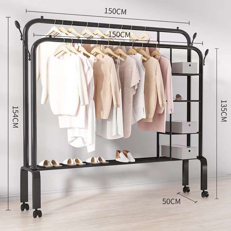 Double Pole Cloth Rack with wheels