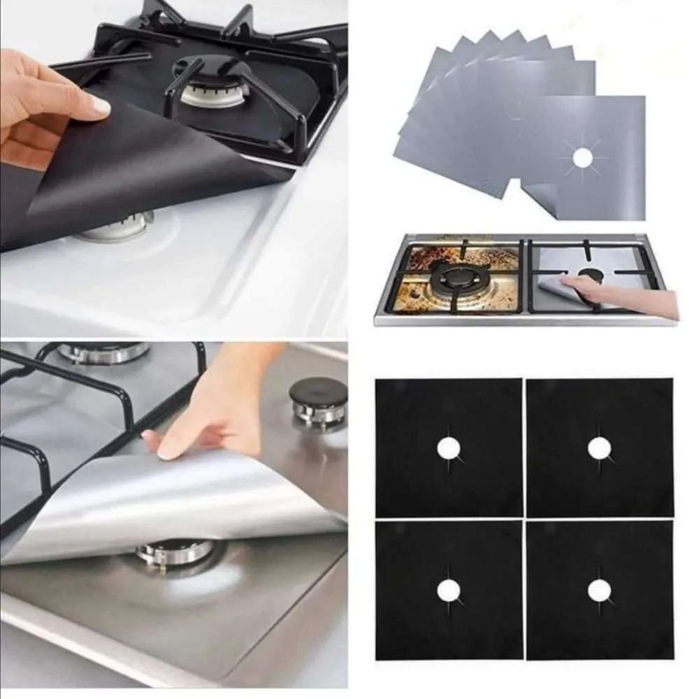 4 Piece Stove Covers Silver and Black