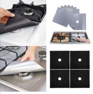 4 Piece Stove Covers Silver and Black