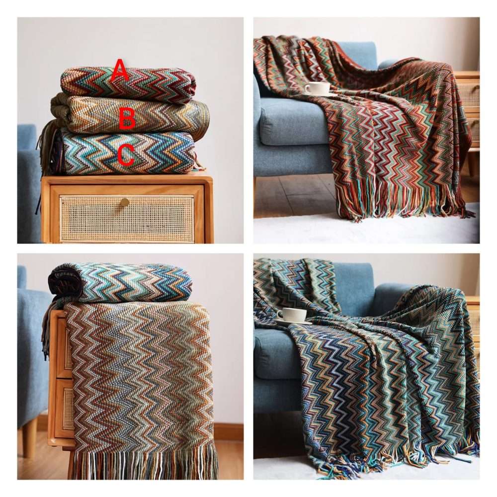 Bohemian soft knit Blanket with Tassel