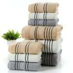 3 in 1 Towel set -a set of 3 -Material100% Cotton yarn - Size: 2pcs- (33*74cm) :1pc- (70*140cm) -Colours: Brown, cream, grey