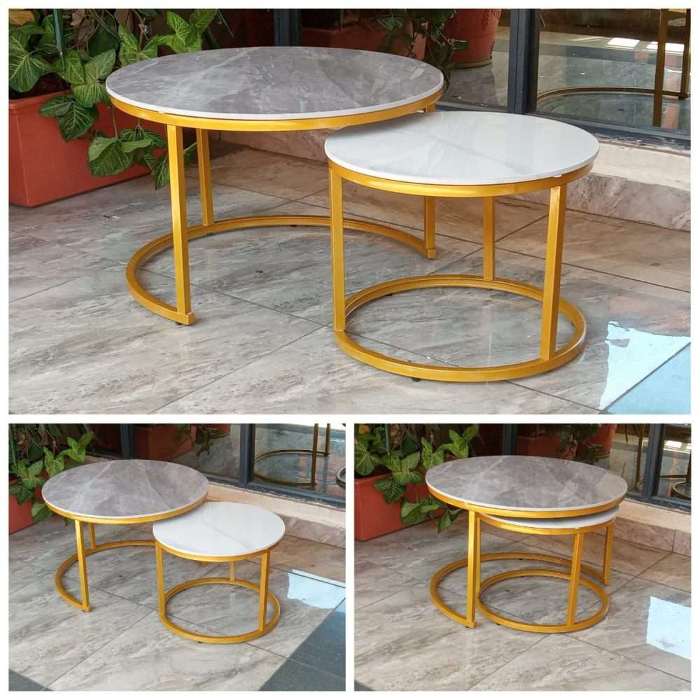 PURE MARBLE Nesting Table with Golden Stands 