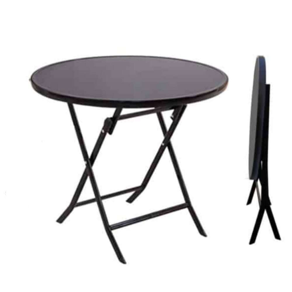 Foldable Table with Glass Top and Metallic Frame & Stand 