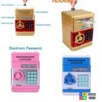 Automatic electronic home bank - Cash Coins Saving Box ATM Password Money Boxes ♦️ Deposit Electronic Piggy Bank- Electronic Password Money Box Code Key Lock Piggy Bank ♦️ Automatic bank note Cash Saving Money Box Counter Mini Safe Box Child Gift- Gold, Blue, pink size:18.5*12.2*13cm