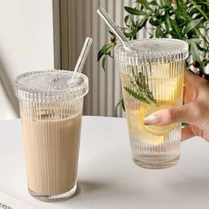 Glass Cup With Lid and Straw