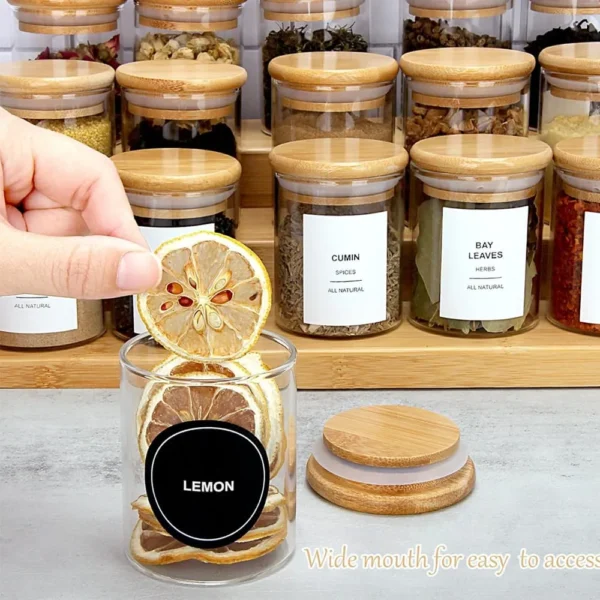Bamboo spice rack with jars