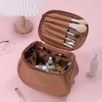 Leather travel makeup bag