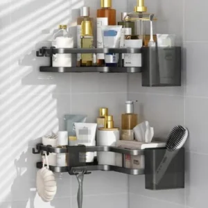 Wall-mounted corner shower caddy