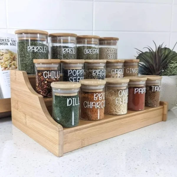 Airtight spice jars with bamboo stand