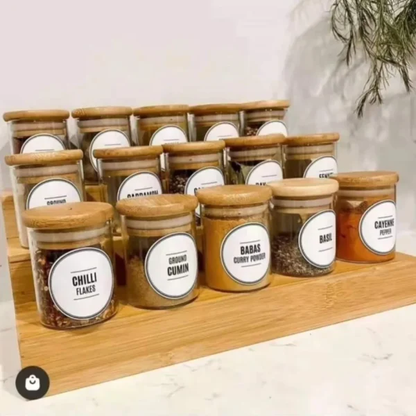 Glass spice jars with bamboo lids