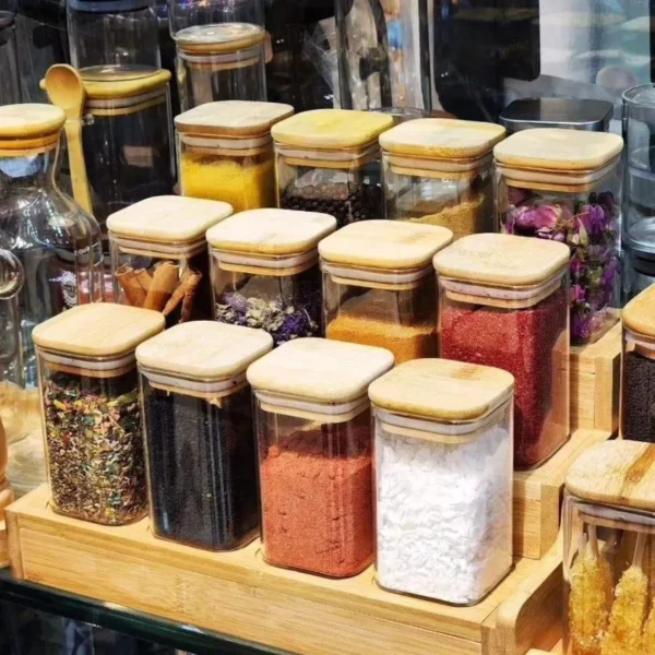 Square Glass Spice Jar set