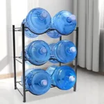 Black water bottle storage rack