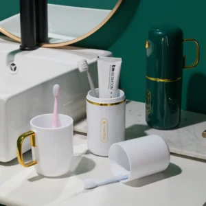 Double cup toothbrush storage