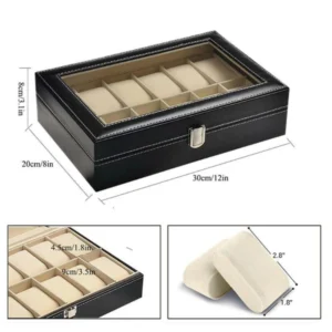 12-slot leather watch box