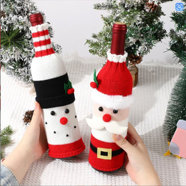 Woven Christmas Wine Bottle Cover Set