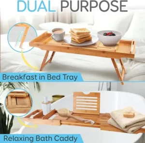 Expandable bamboo bathtub tray