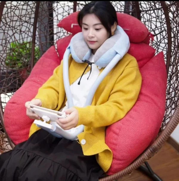 Neck pillow with tablet holder