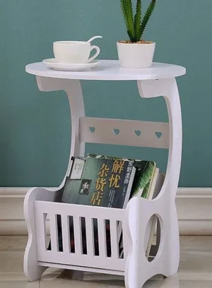 Multi-Purpose White Round Magazine Table with PVC Mat 1 Round Magazine Table