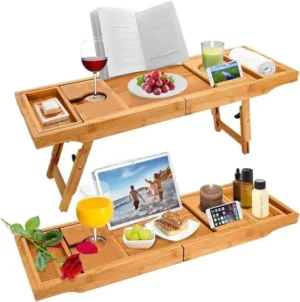 Expandable Bamboo Bathtub Caddy Tray 1 Bamboo Bathtub Caddy Tray