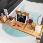 Expandable Bamboo Bathtub Caddy Tray 13 Wooden bathtub shower shelf