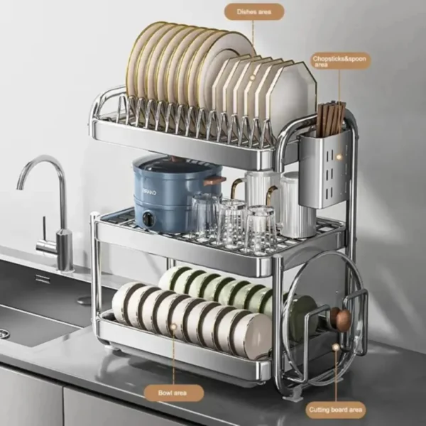 Large-capacity dish rack with drain tray