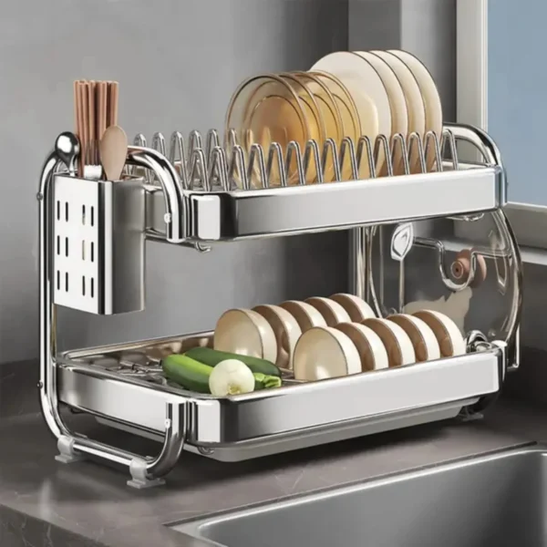 Countertop dish rack with drain tray