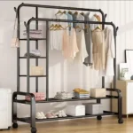 black and white garment rack