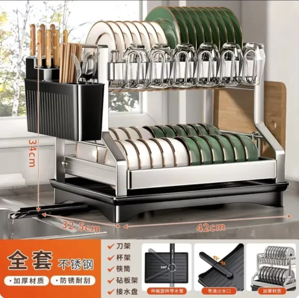 2-tier kitchen dish rack with drain tray