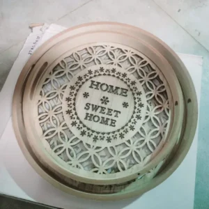 Round wood and glass trays