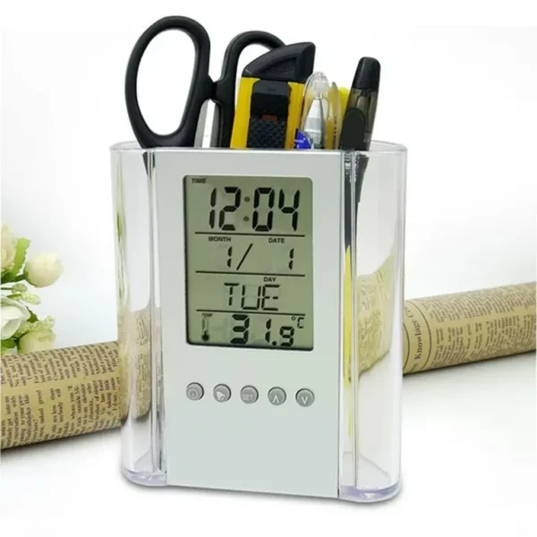 Digital LCD desk pen holder