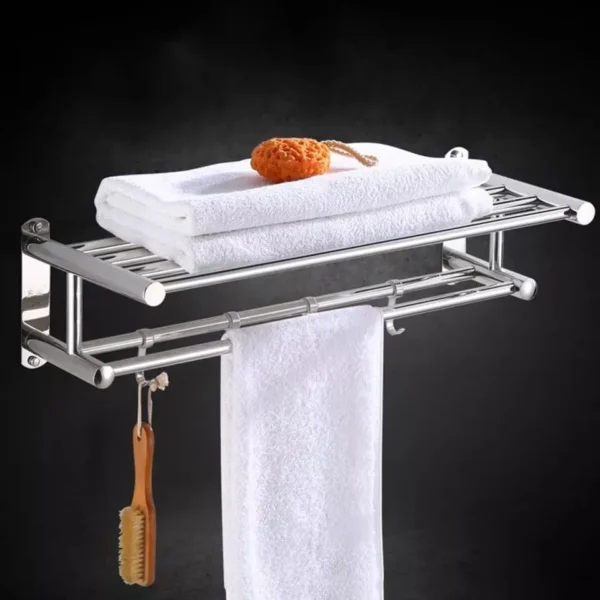 304 stainless steel towel shelf with hooks