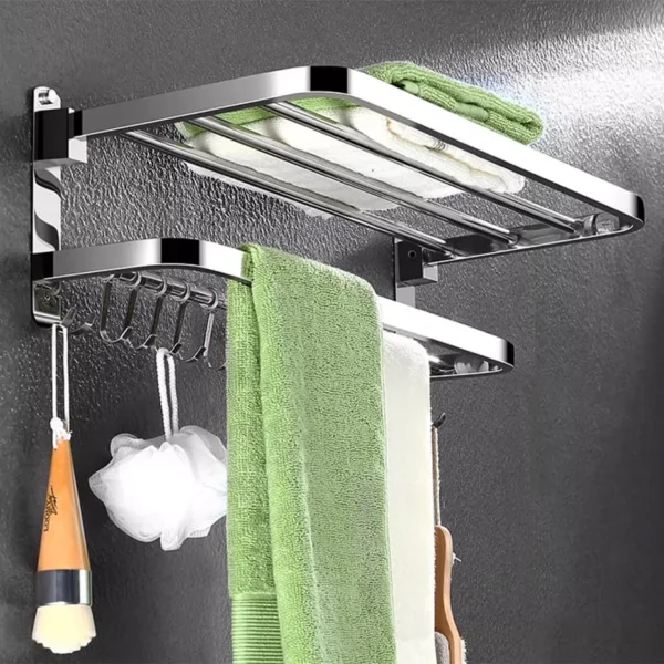 Foldable Towel Rack with Hooks