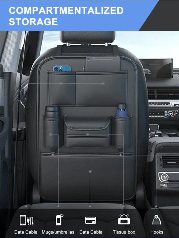 Car seat organizer with tissue holder