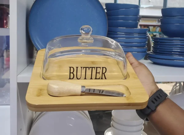 Butter dish with bamboo tray