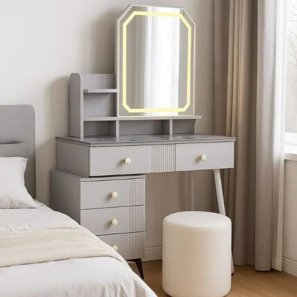 Retractable Dressing Table with LED Light