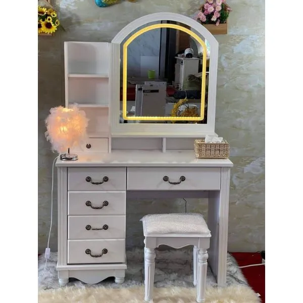 White Wooden Dressing Table with LED Light