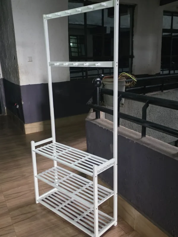 Shoe rack with coat hanger
