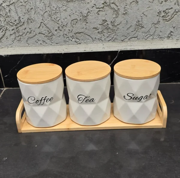 Ceramic Canisters Set with Bamboo Stand