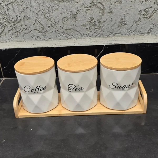 Ceramic Canisters Set with Bamboo Stand
