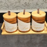 3pcs Ceramic Canisters Set with Bamboo Stand