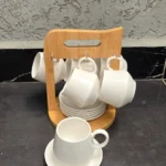 Unique Cappuccino Cup Set with Bamboo Stand