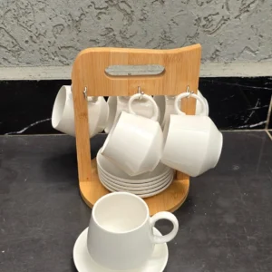 Unique Cappuccino Cup Set with Bamboo Stand