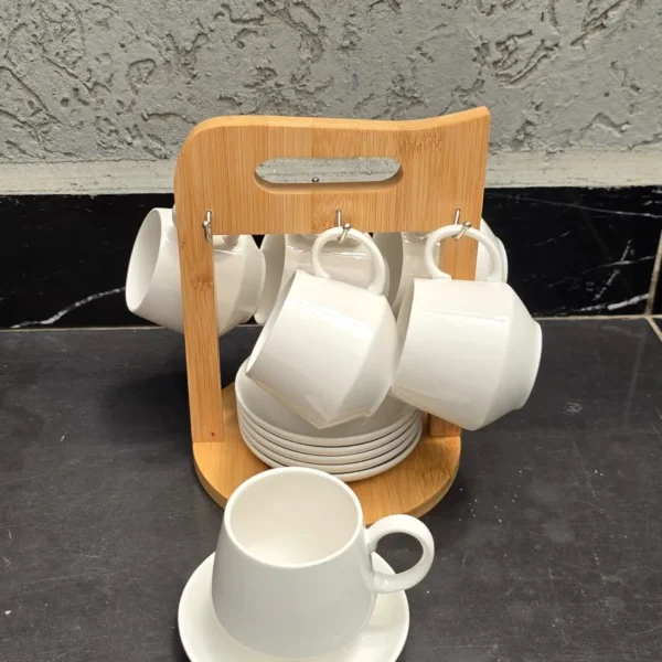 Unique Cappuccino Cup Set with Bamboo Stand