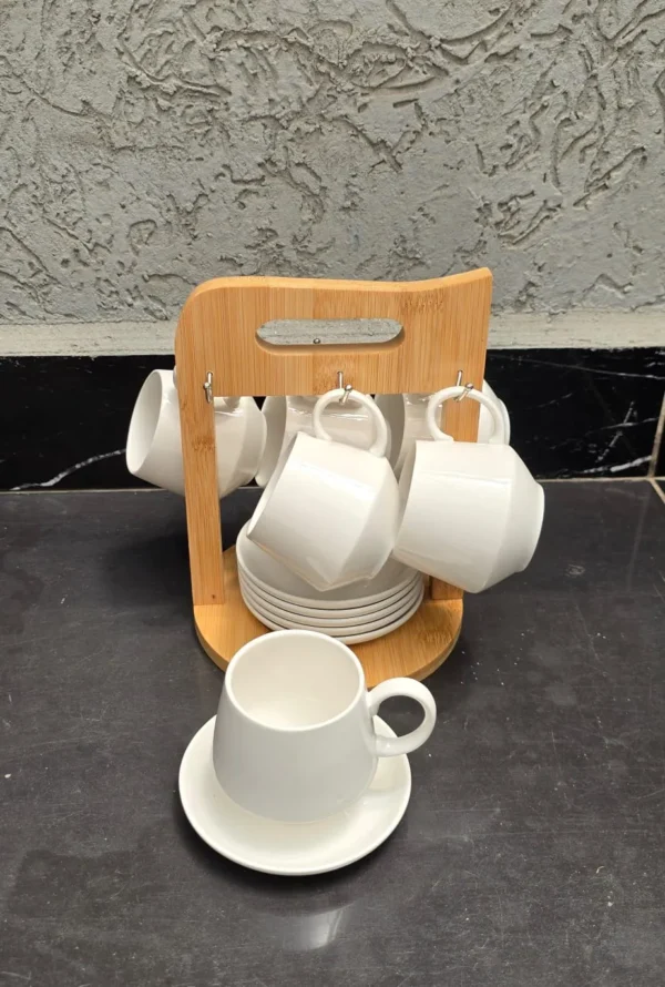 Unique Cappuccino Cup Set with Bamboo Stand
