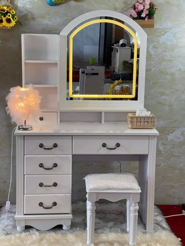 White Wooden Dressing Table with LED Light