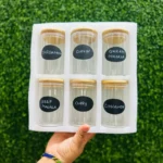 6-pack round Glass Jars with Bamboo lid And Spoon 3 Airtight spice jars