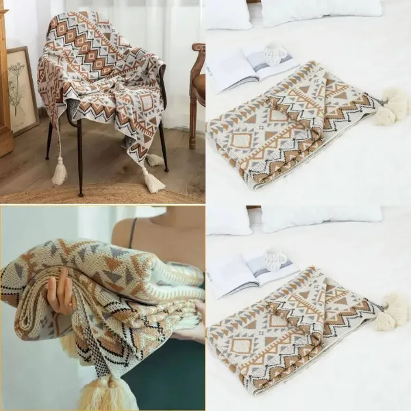 Nordic knitted throw blanket